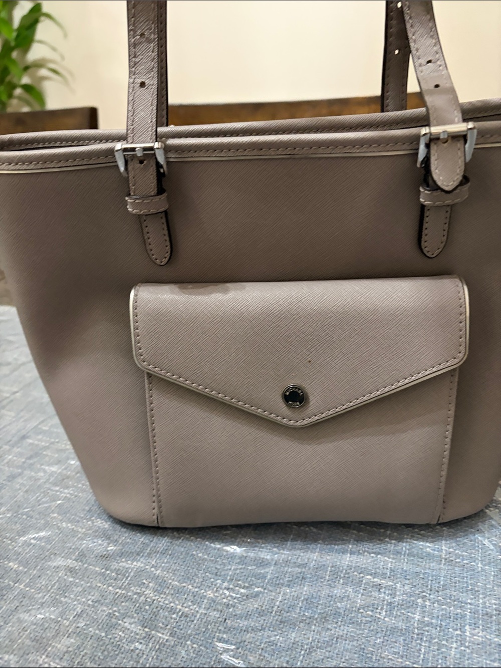 Michael Kors Taupe Saffiano Shoulder Tote with Front Pocket